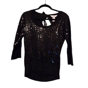 Candies Black Sequin Sweater MED Peekaboo Back Bow Dark Fairy WhimseyGoth Witchy